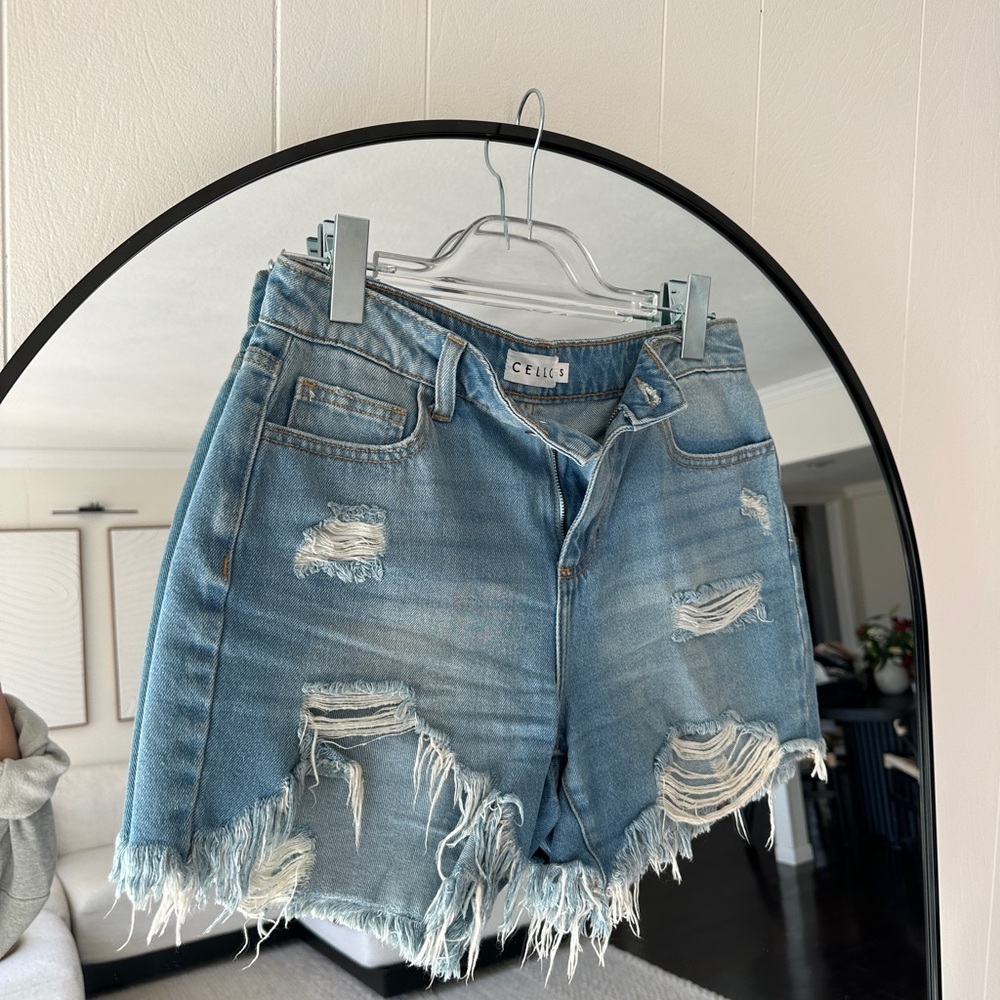 Cello Light Blue Distressed Denim Jean Shorts